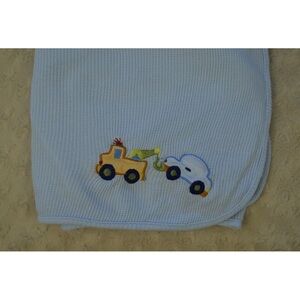 Just Born Tow Truck Baby Blanket Blue Thermal Waffle Weave Towing Car